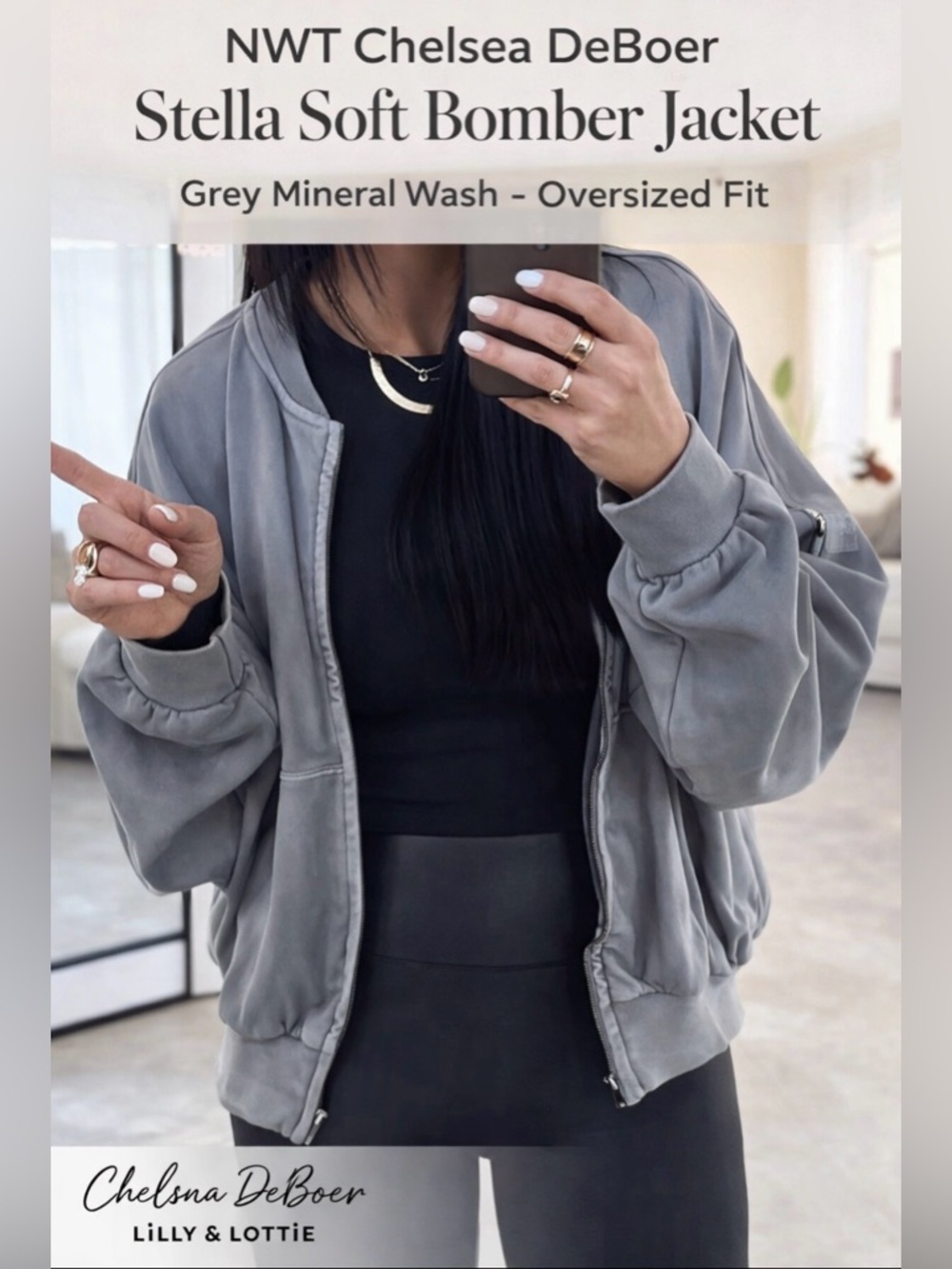 NWT Chelsea DeBoer Stella Soft Bomber Jacket Grey gray mineral wash XS